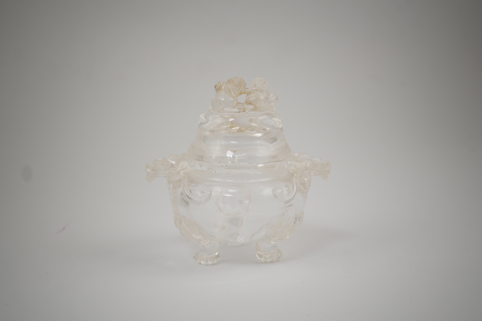 A Chinese rock crystal tripod censer and cover, ding, early 20th century